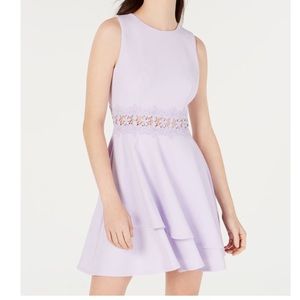 Sleeveless Lilac Lace-Waist Fit & Flare Dress